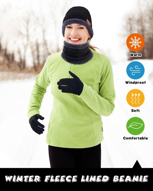 Handepo 10 Pieces Winter Hat Beanie Scarf Touch Screen Gloves and Sock Set Slouchy Knit Cap Beanies Fleece Lining Neck Warmer(Classic Style,Dark Color)