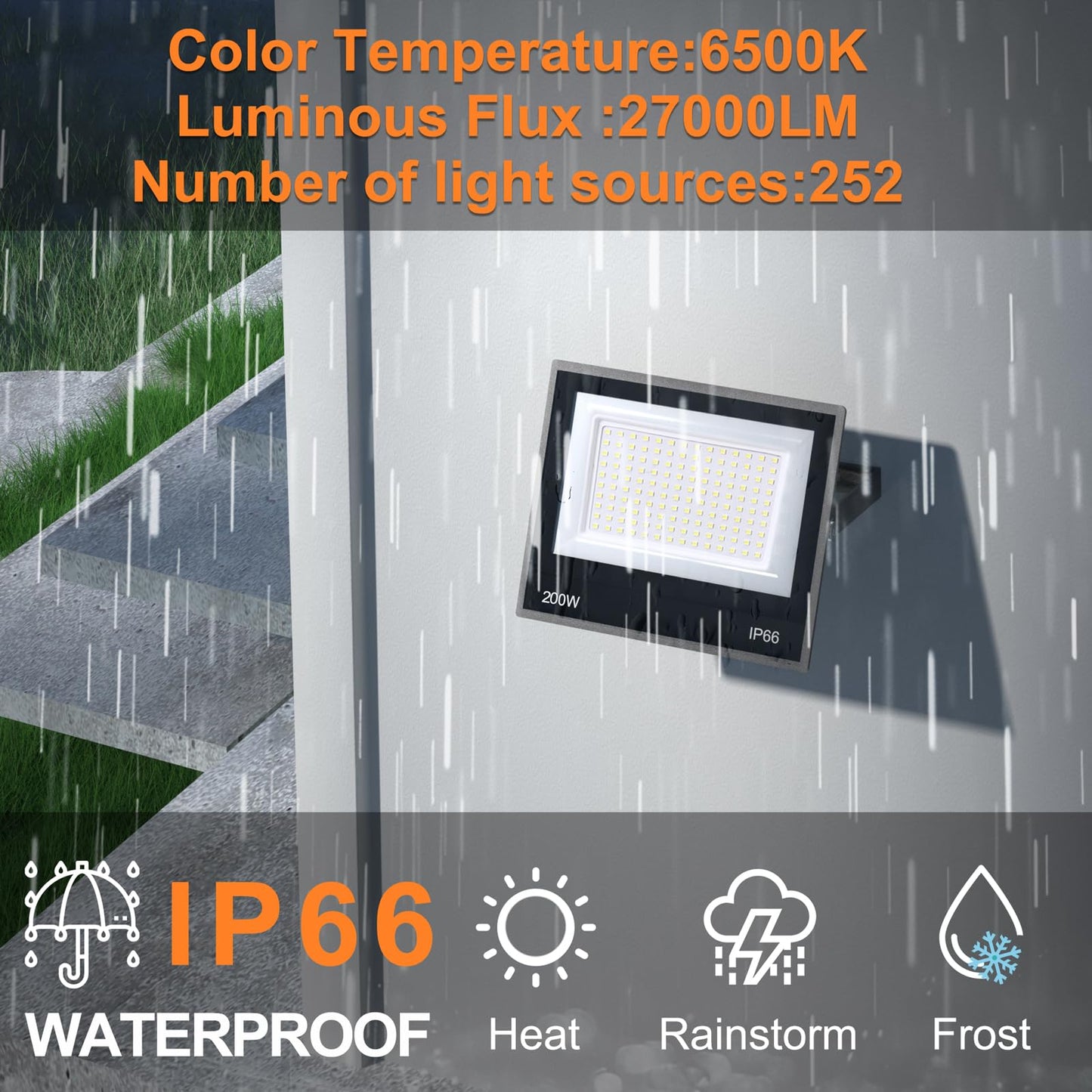 XXBSAZ 2 Pack 200W LED Flood Lights Outdoor, 25,000LM Plug-in Hardwire Work Light IP66 Waterproof - 6500K Daylight Bright for Yard, Garage, Stadium