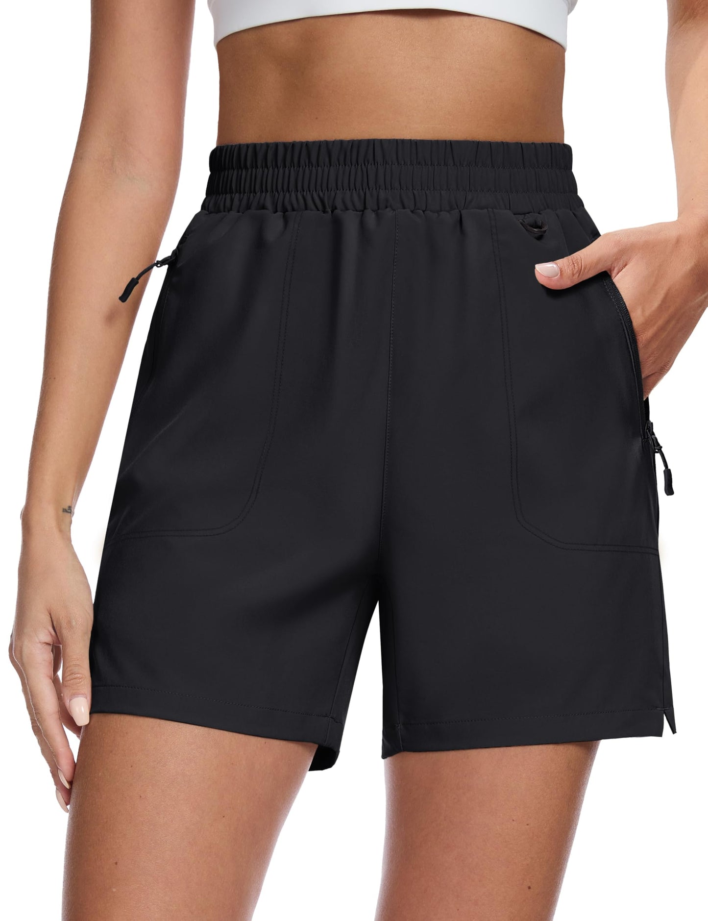 MAGCOMSEN Hiking Shorts Women Lightweight Quick Dry Cargo Shorts Pockets Ladies 5" Golf Casual Athletic Shorts Black, XL