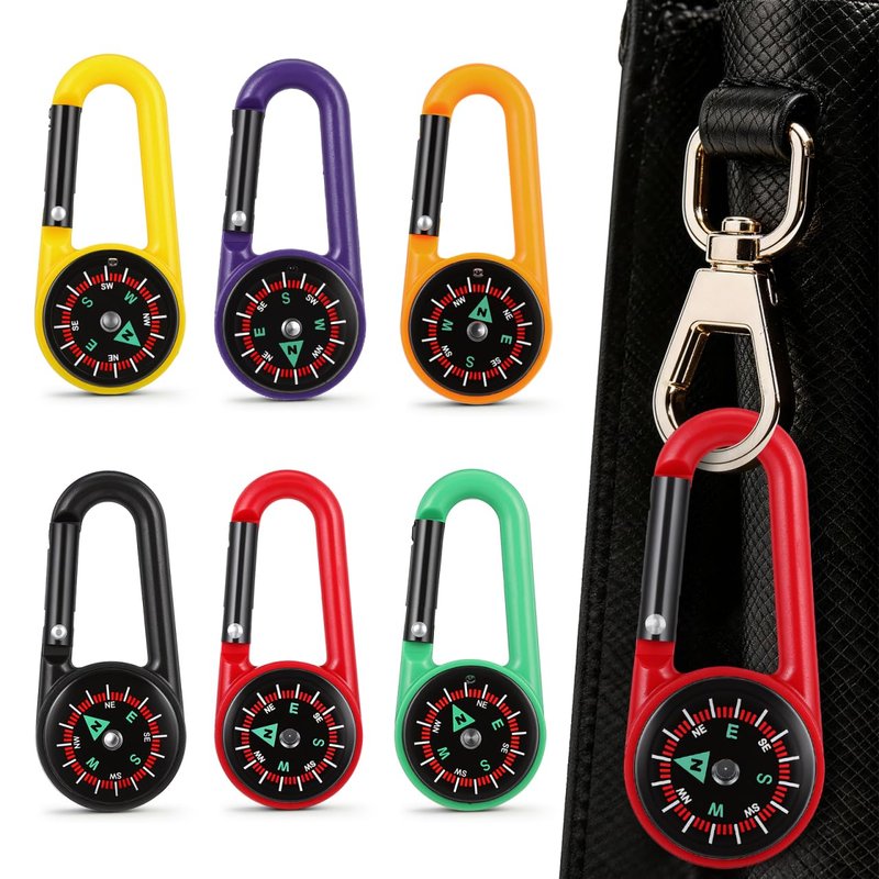 STOBOK 24pcs Keychain Compass Metal Carabiner Compass Small Pocket Clip On Compass Portable Mini Compass Keychain for Outdoor Hiking Camping Emergency Backpacking