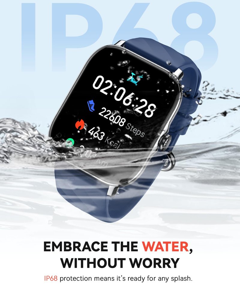 Kriutefy Smart Watches Fitness Tracker for Women Men with Step Counter, Sleep Calorie Monitor, Pedometer, IP68 Waterproof, Smartwatch with 120+ Sports for iPhone Android (Blue)