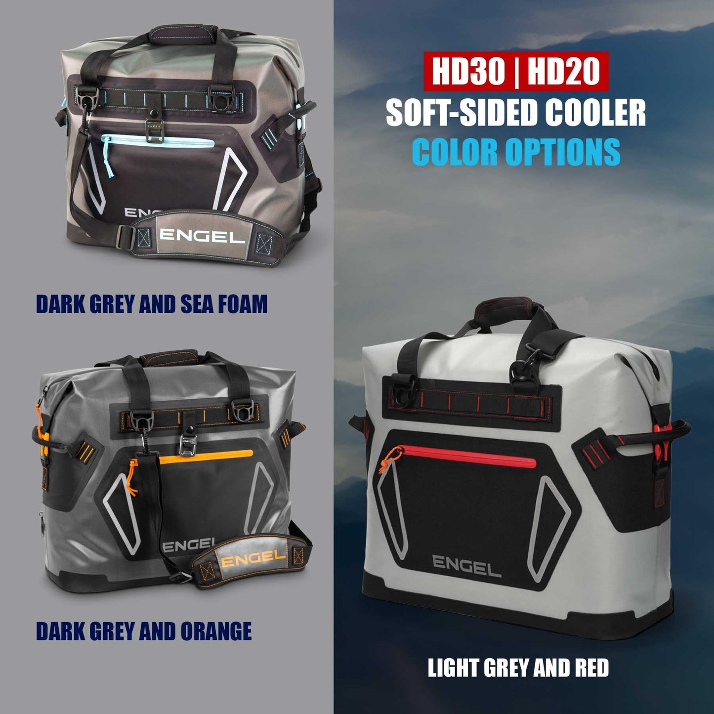 Engel HD20 High Performance Soft-Sided Cooler Tote Bag, Dark Gray & Orange