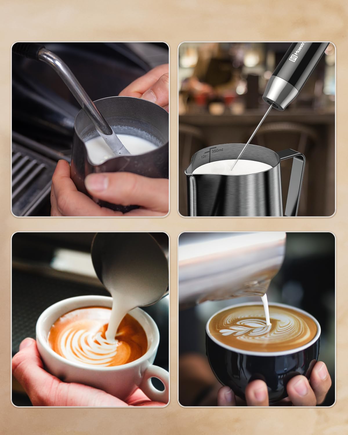 Maestri House Milk Frothing Pitcher, 12oz Espresso Steaming Pitcher Milk Frother Cup, Milk Coffee Cappuccino Latte Art, 304 Stainless Steel Jug Cup with Decorating Art Pen