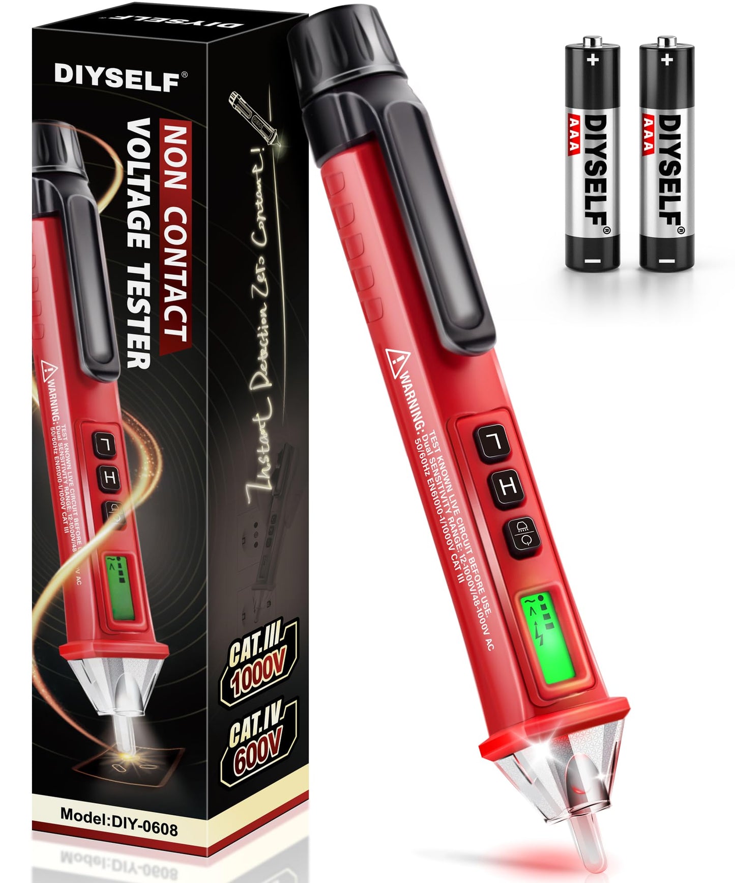 DIYSELF Voltage Tester, Dual Range 12V/48V-1000V AC, Non Contact Electrical Tester Pen with LCD Display, Buzzer Alarm, Flashlight, Live Wire Finder, Professional Circuit Detector