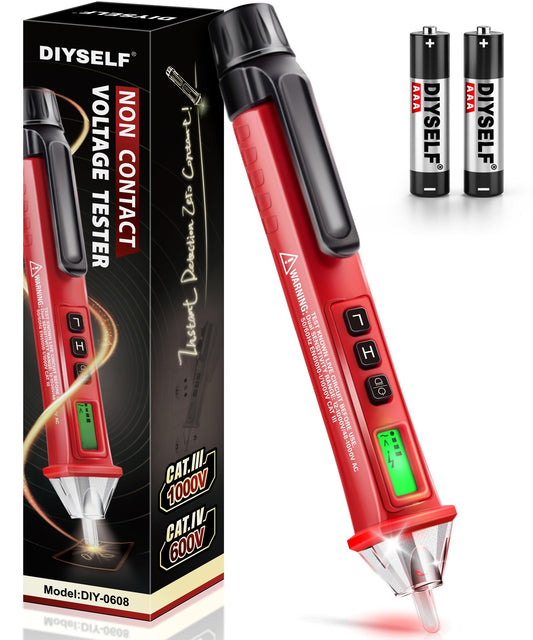 DIYSELF Voltage Tester, Dual Range 12V/48V-1000V AC, Non Contact Electrical Tester Pen with LCD Display, Buzzer Alarm, Flashlight, Live Wire Finder, Professional Circuit Detector