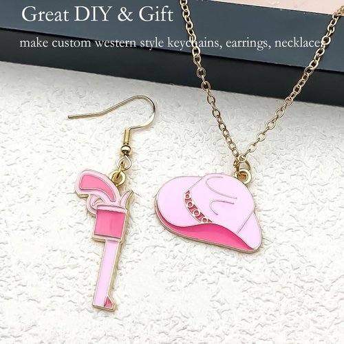 LUHOHI 20Pcs Western Charms for Hydrojug Traveler 40 Oz Water Bottle Accessories, Cowgirl & Cowboy Boot Hat Alloy Charm for Stanley Cup Tumbler Handle Jewelry Making Pink Diy Bulk Pendants