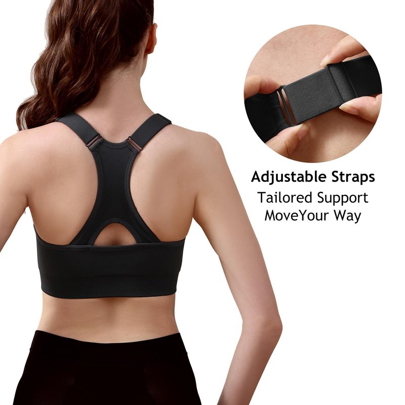 Double Couple Sports Bras for Women Adjustable Medium Impact Racerback Padded Sports Bra for Yoga Gym Fitness Workout