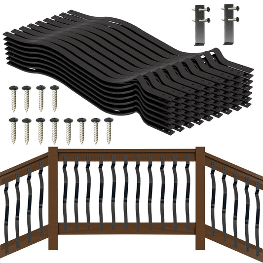 Hypergiant Iron Deck Balusters 30Pack 29.5" Inches Heavy Duty Deck Spindles Balusters with Screws,Metal Wave Arc Balusters for Outdoor Stair Porch,Deck Spindles Black Metal Outdoor Deck Railing