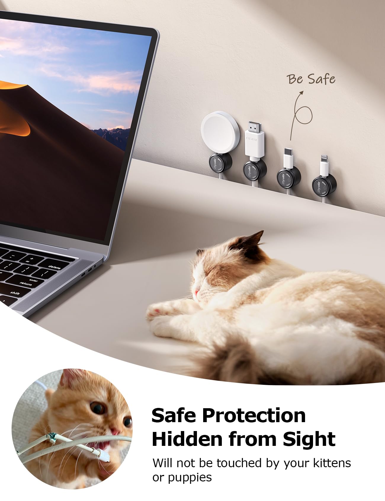 9 Pack Cord Organizer, Chfeila [360°Rotating Twist-Lock] Magnetic Cable Management Clips, Adhesive Phone Charging Keeper Wire Cord Holder for Nightstand/Car/Wall, Office Desk Accessories Decor (Black)