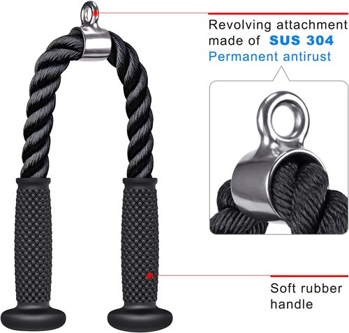 Kipika Tricep Pull Down Attachment - Cable Machine Accessory for Home Gym | Durable Pulley System