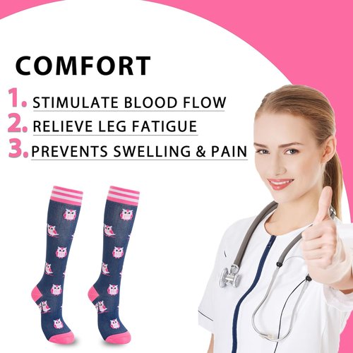 Fenglaoda Compression Socks - Knee High Support for Circulation | 6 Pairs for Running & Travel