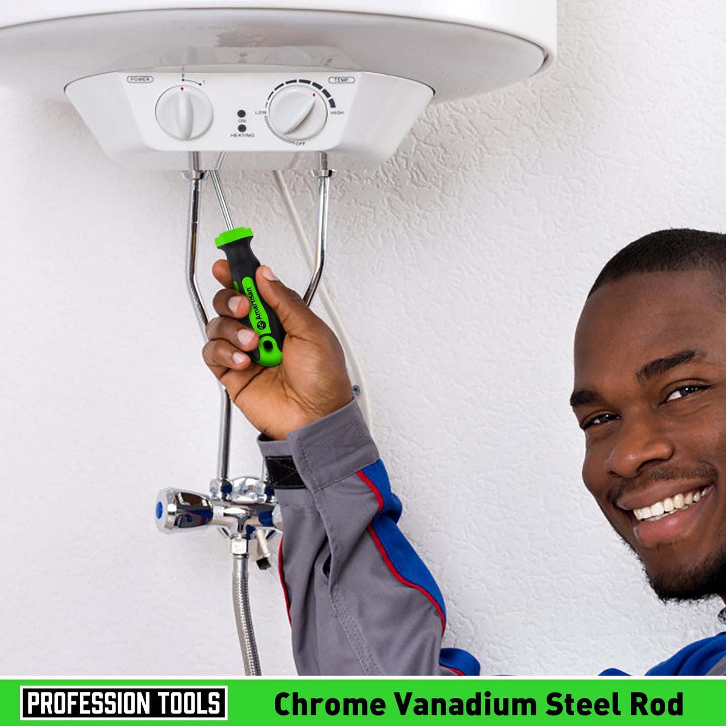 Amartisan 10-Piece Magnetic Screwdrivers Set, 5 Phillips and 5 Slotted Tips Professional Cushion Grip Screwdriver Set 2pcs Portable Multifunction Key Mini Screwdriver (Green)