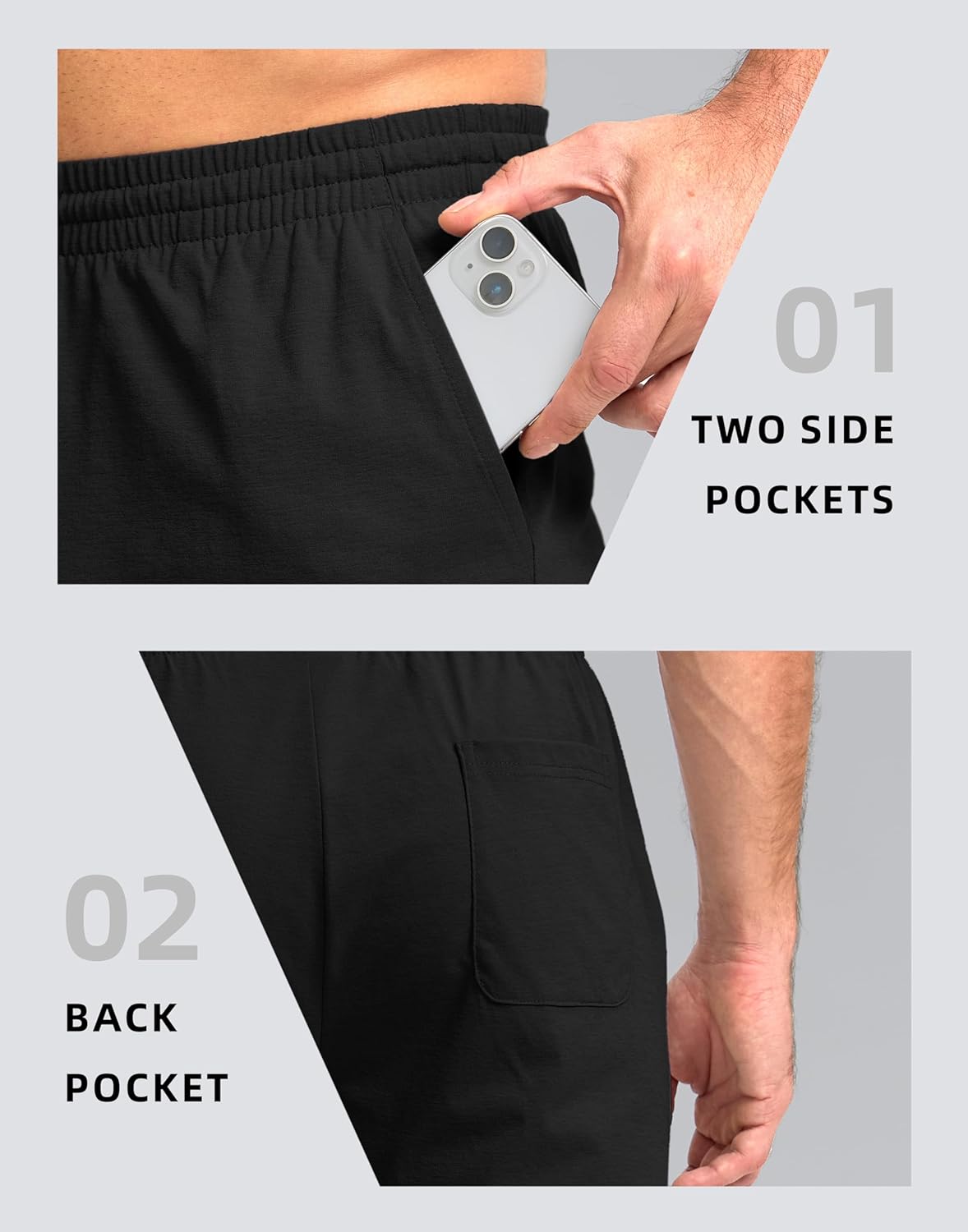 Pudolla Men's Lounge Shorts - Lightweight 9" Sweat Jersey Shorts with Pockets for Gym & Workout