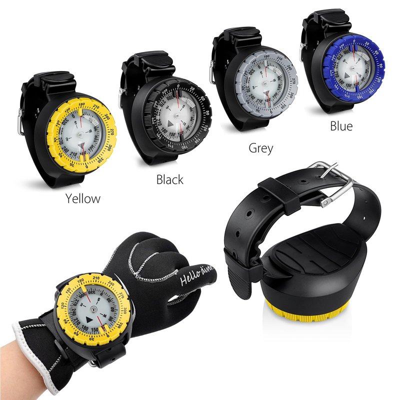 Scuba Compass, Professional Waterproof 5ATM Dive Wrist Compass with TPU Band for Outdoor Sports Diving, Sailing, Hiking, Survival Emergency (Yellow)