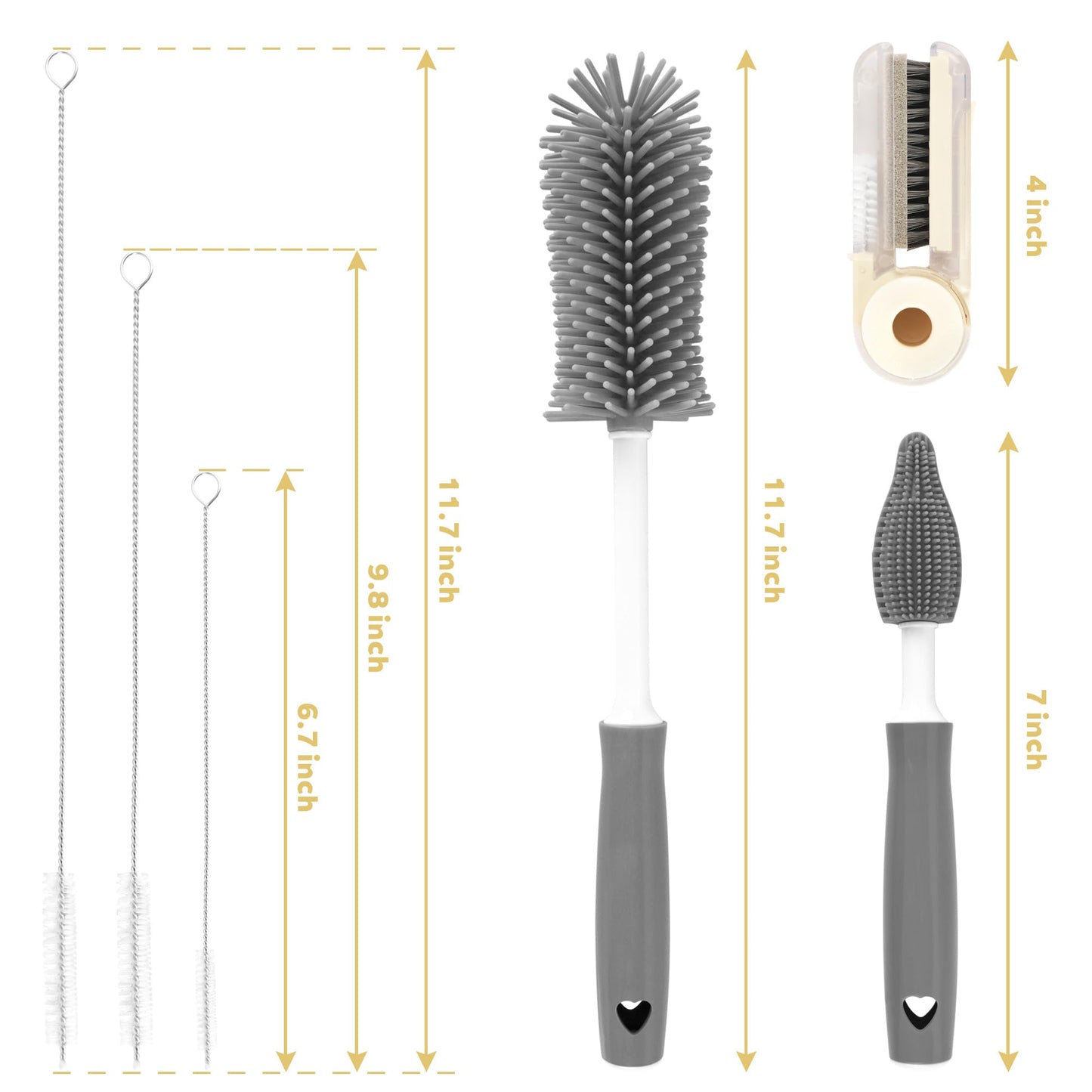 Sosmar 6 Pack Water Bottle Cleaner, Stanley Cup Cleaner Brush Kit with Long Silicone Bottle Brush, 3 Size Straw Cleaner Brush, 4 in 1 Bottle Gap Cleaner for Tumbler, Sports Water Bottle