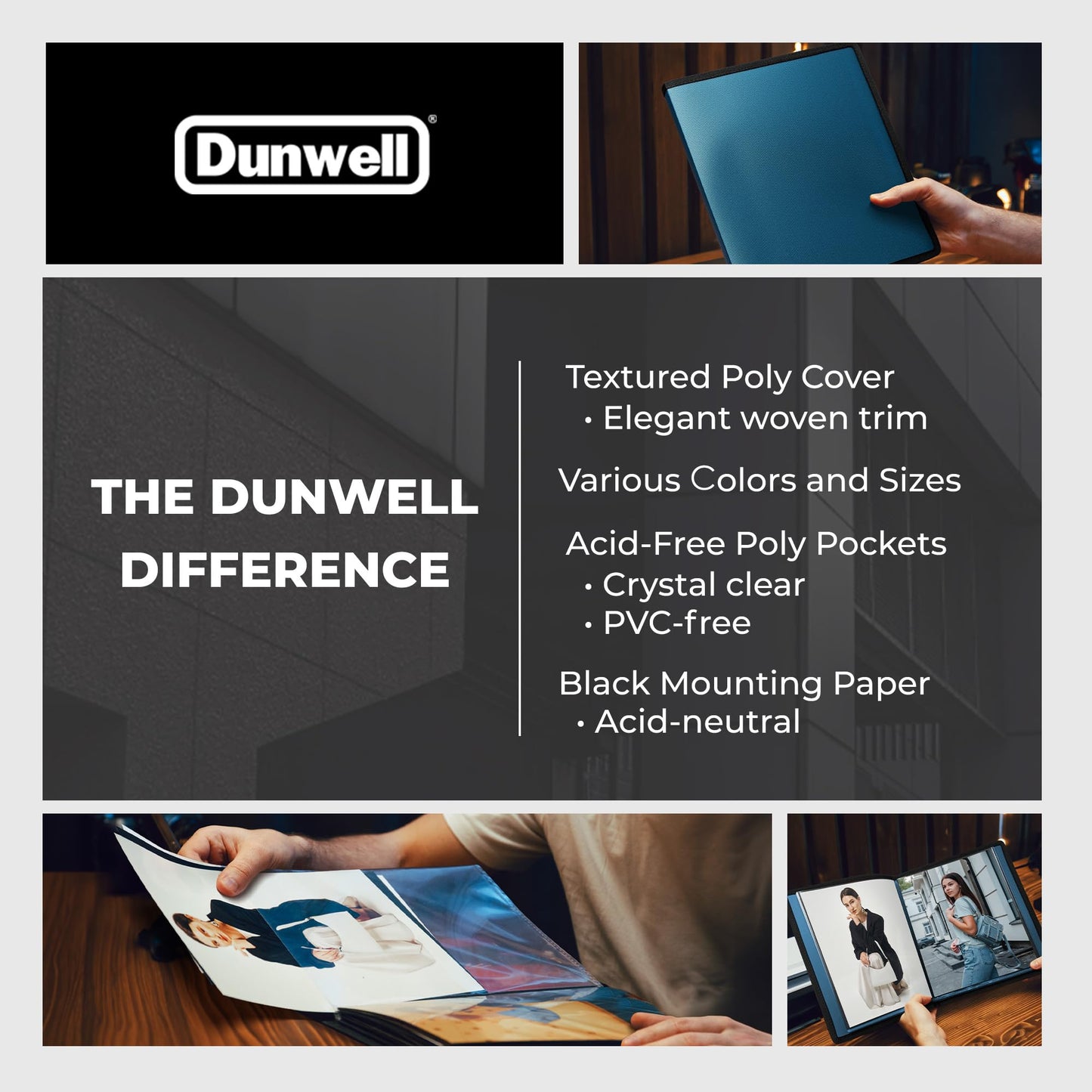 Dunwell Art Portfolio 8.5x11 Folder (Blue), Black Mounting Paper, Portfolio Binder for Artwork, 8.5 x 11 Art Folder, 24 Pockets Display 48 Pages, Acid-Free Poly Presentation Book