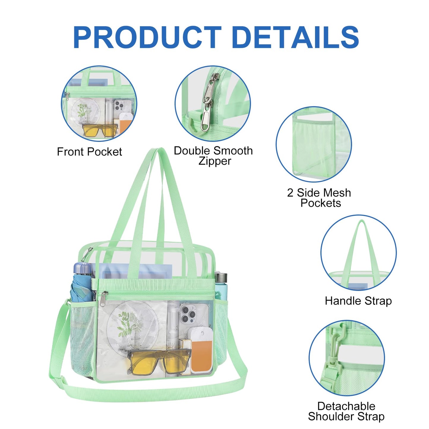 USPECLARE Clear Bag Stadium Approved,Transparent Tote Bag for Stadium Security Travel & Gym Work Sports Games Concerts