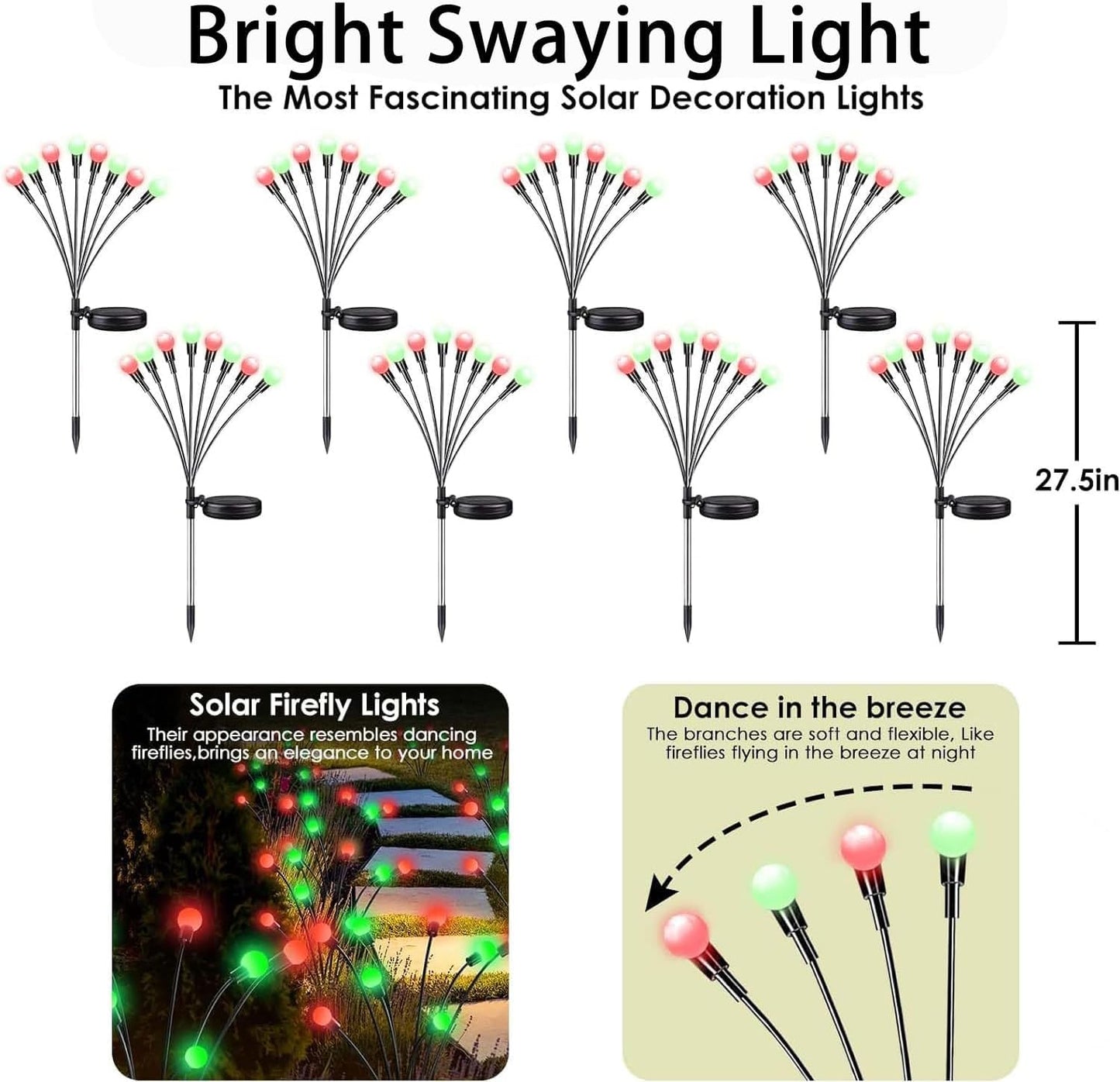 48 LED Solar Halloween Lights - 6 Pack Purple & Orange Waterproof Firefly Lights for Garden & Patio Decor