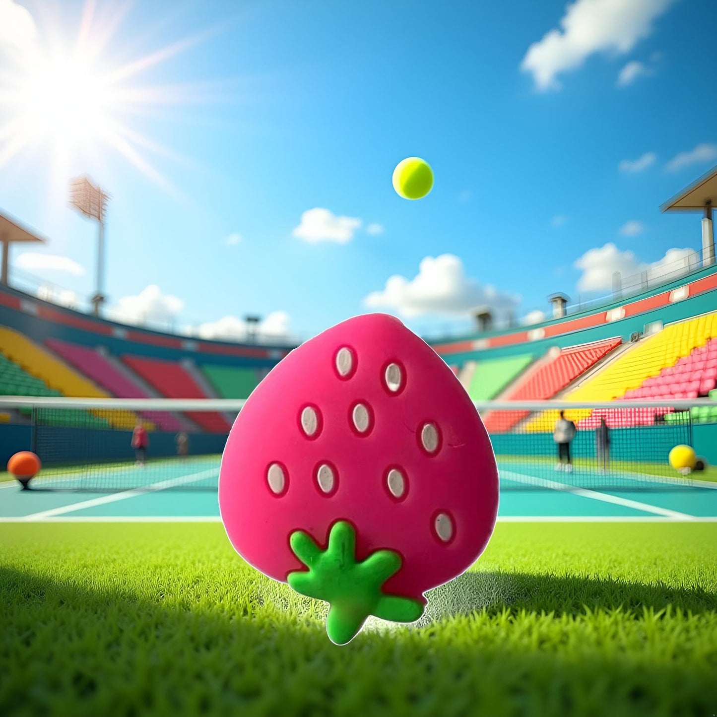 YuanHolumid Pink Strawberry Tennis Racket Vibration Dampener Soft Silicon Racket Dampener Cartoon Shape Tennis Racquet Shock Absorbers Tennis Racket for Racquetball, Tennis Vibration Dampeners