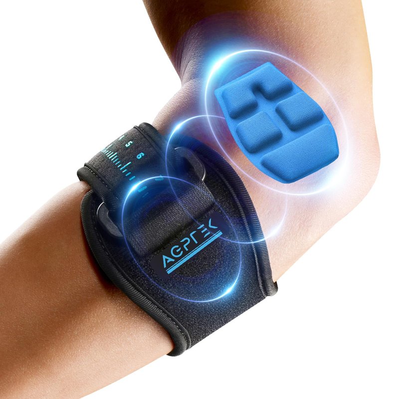 AGPTEK 3D Air Cushion Elbow Brace for Tendonitis and Tennis Elbow Pain Relief, Golfers Elbow Support Strap Counterforce Arm Band Epicondylitis Clasp with Compression Pad for Men & Women, 1 Pack