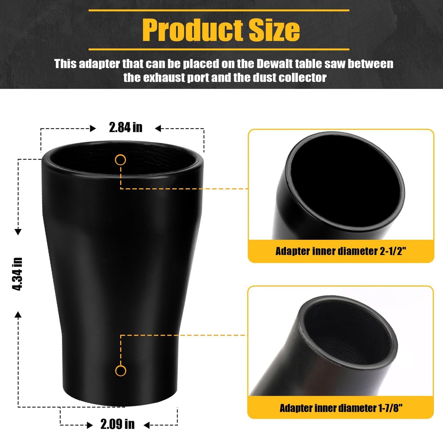 Table Saw Vacuum Adapter Replacement For Dewalt DWE7491RS Dust Collection Shop Vac Attachment Construction - Suitable for connecting 2 1/2 "table saw outlet to 1 7/8" Shop Vac Hose, Fit Most Table Saw