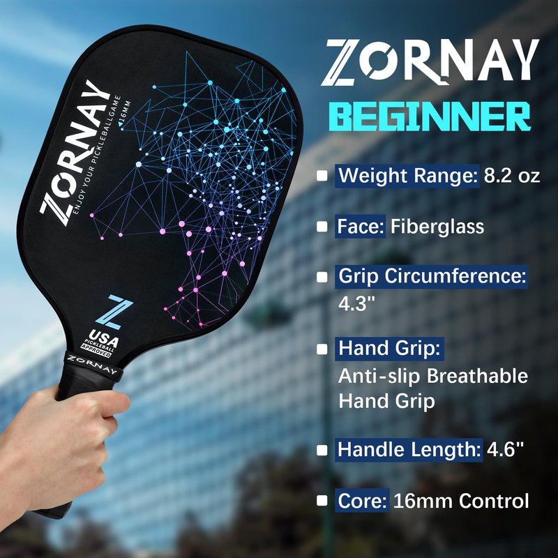 Zornay Pickleball Paddles Set of 2 - Light Weight Pickle Ball Paddles Set for Beginners, Men & Women - Perfect Starter Family Pickleball Racket, Fiberglass/Carbon, USAPA Approved