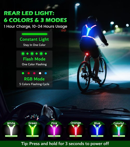 Hoeraonr Running Lights for Runners,90°Adjustable LED Reflective Vest Running Gear,Rechargeable Chest Light Up Running Vest Night Walking Safety Gear for Night Walking/Cycling/Jogging