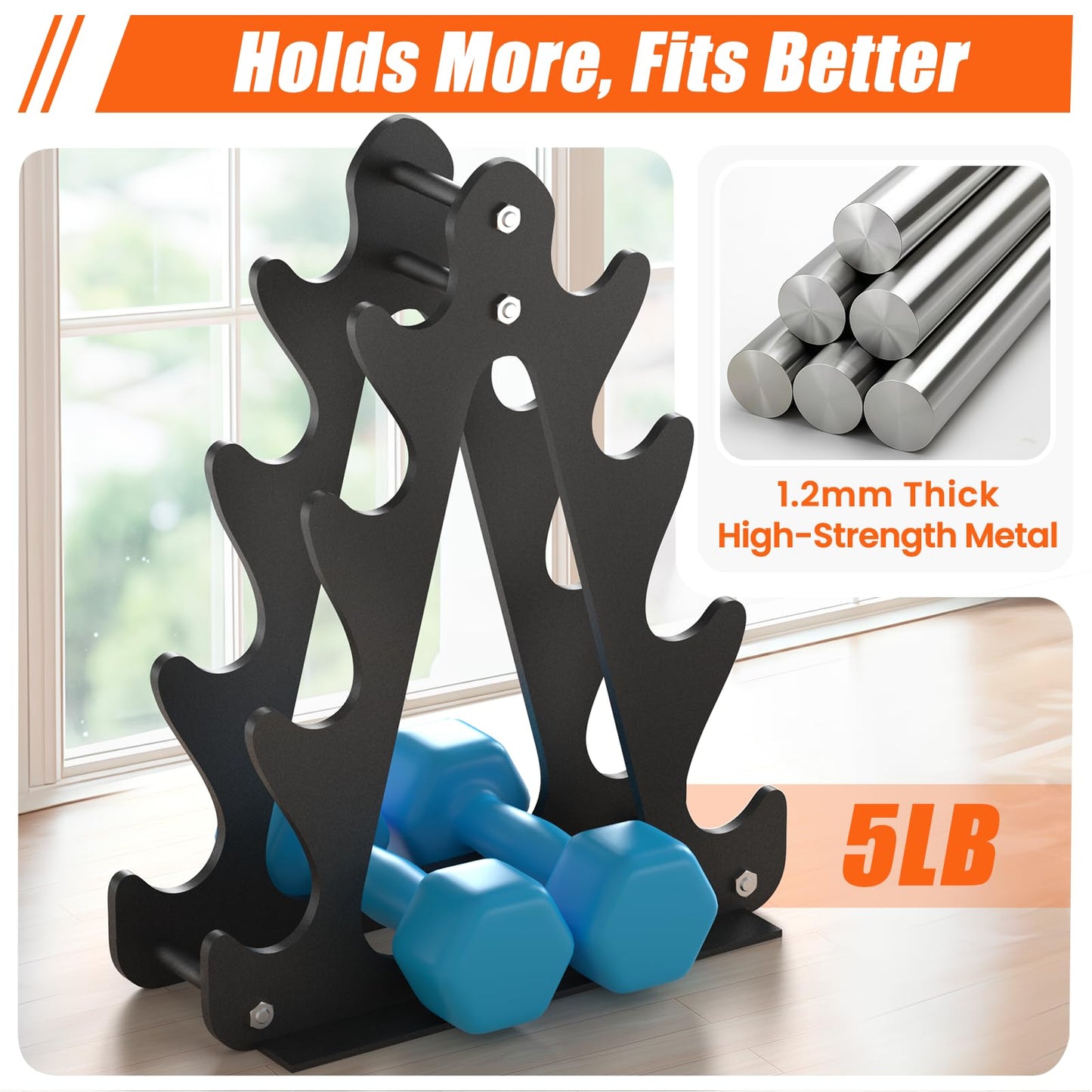 4-Tier Dumbbell Rack for 1-15 lb Weights (Dumbbell Rack Stand Only) Holds 5 Pairs Space-Saving Sturdy A-Frame Stand for Home Gym, Weight Rack for Women's Dumbbell Set