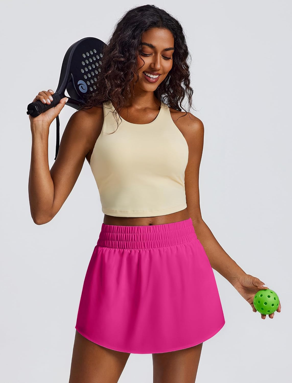 PINSPARK Women's Tennis Skirt - High Elastic Waist Golf Skort with 2 Pockets | Curved Hem Athletic Wear