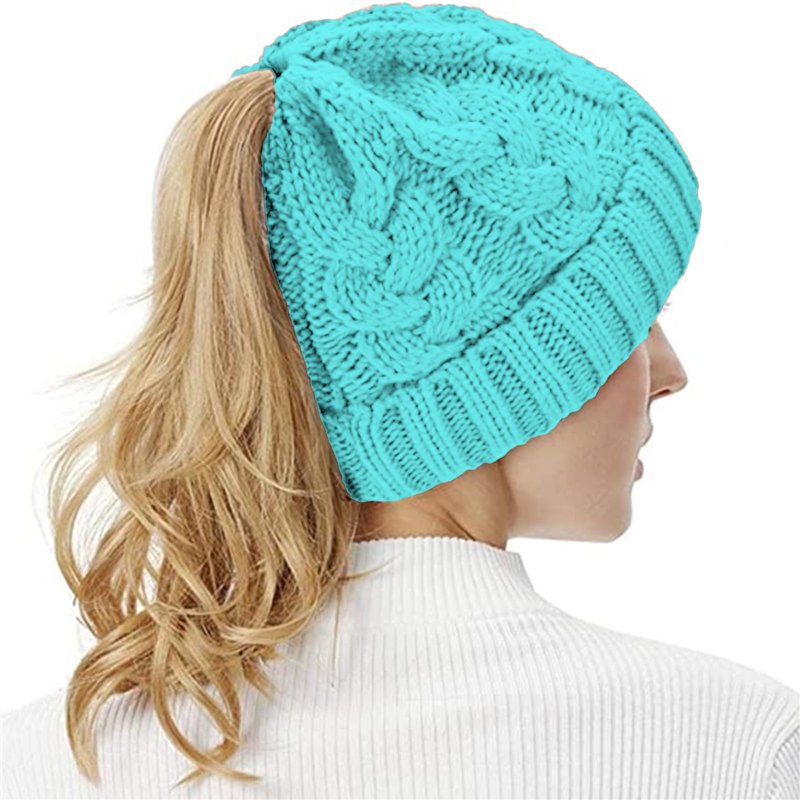 Rosoz Ponytail Beanie for Women,Winter Warm Beanie Tail Soft Stretch Cable Knit Messy High Bun Hat