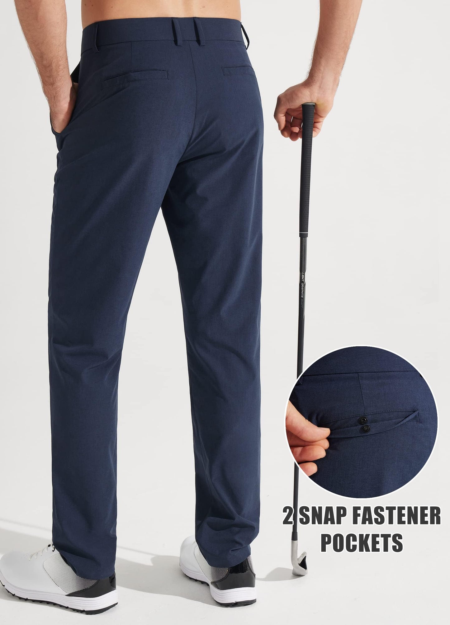 Libin Mens Golf Pants Stretch Work Dress Pants 30" Quick Dry Lightweight Business Casual Pant for Men Comfy Water Resistant, Navy Blue, 34W x 30L