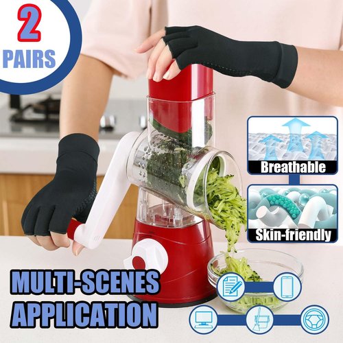 2 Pairs Copper Arthritis Gloves for Carpal Tunnel Pain Relief, Compression Gloves to Alleviate Hand Pain, Swelling, Fingerless Computer Typing Gloves for Rheumatoid, Tendonitis Women & Men (Medium)