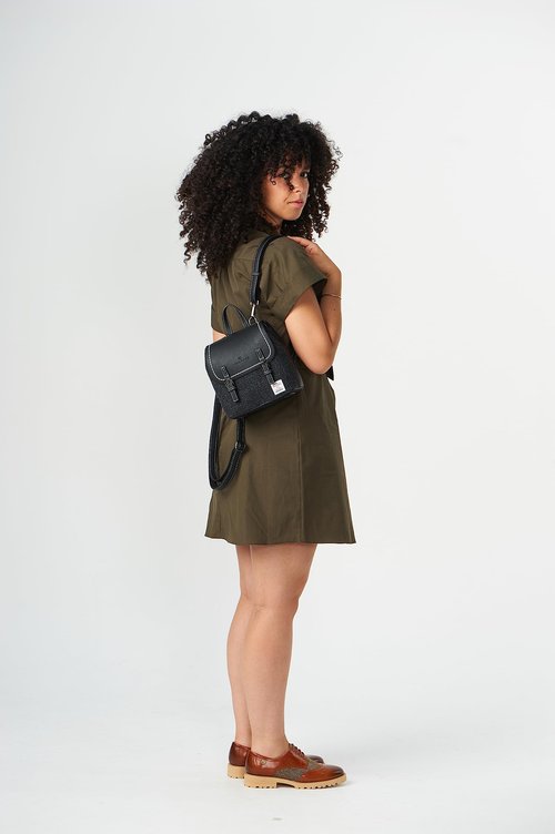 SNOW PAW Harris tweed The Mini Jura Backpack, Black Herringbone, Mini