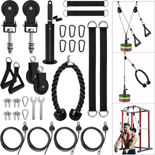 LAT Pulldown Pulley System - Home Gym Cable Machine Attachment for Weight Lifting Workouts