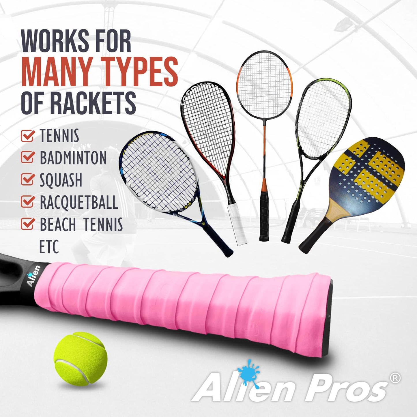 ALIEN PROS New Model M-Tac Tennis Racket Grip Tape (6 Grips) - Overgrip for High Performance Racquet Wrap (White)