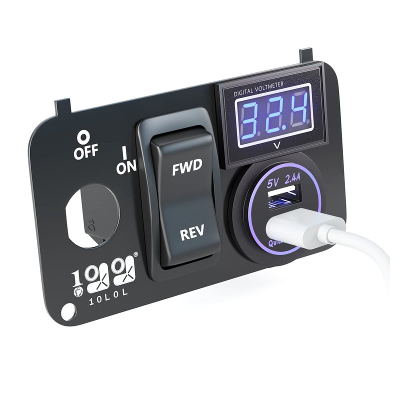 10L0L Golf Cart Integrated Panel Fit for EZGO TXT PDS Golf Models,3in1 Multifunctional Console,12V 3.0 Fast Charge Dual USB Charger Socket & LED Digital Voltmeter & Forward Reverse Switch Button