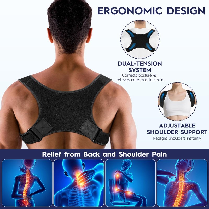 Aokyoo Back Brace Posture Corrector for Men - Bionic System Upper Back Support Shoulder Posture Brace for Women, Newly Adjustable Back Straightener Neck Pain Relief 004-L