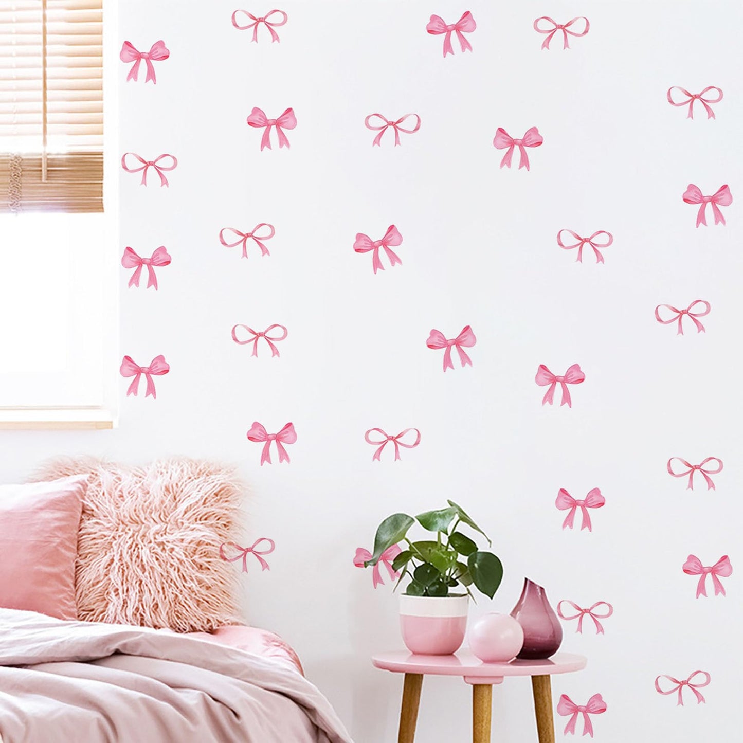 Arawat 8Sheet/80pcs Pink Bowtie Wall Stickers and Decals for Bedroom and Bathroom Bow Room and Wall Decor Coquette Room Decor for Bedroom Bow Sticker