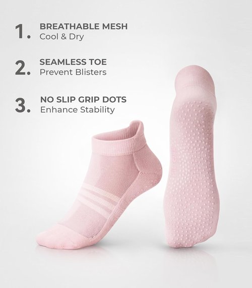 FITRELL Pilates Socks - Non-Slip Ankle Yoga Grip Socks for Women | 5 Pairs for Gym & Barre