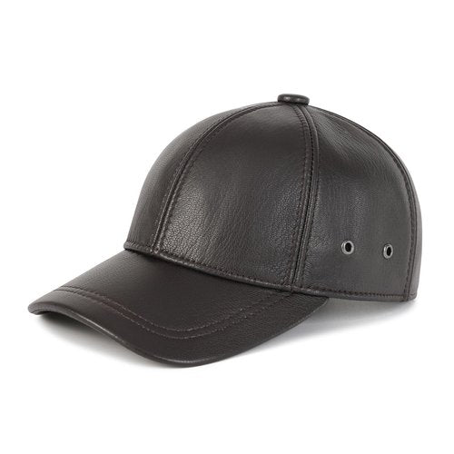 FEINION Men's Leather Hat Adjustable Genuine Leather Baseball Cap (Dark Brown)
