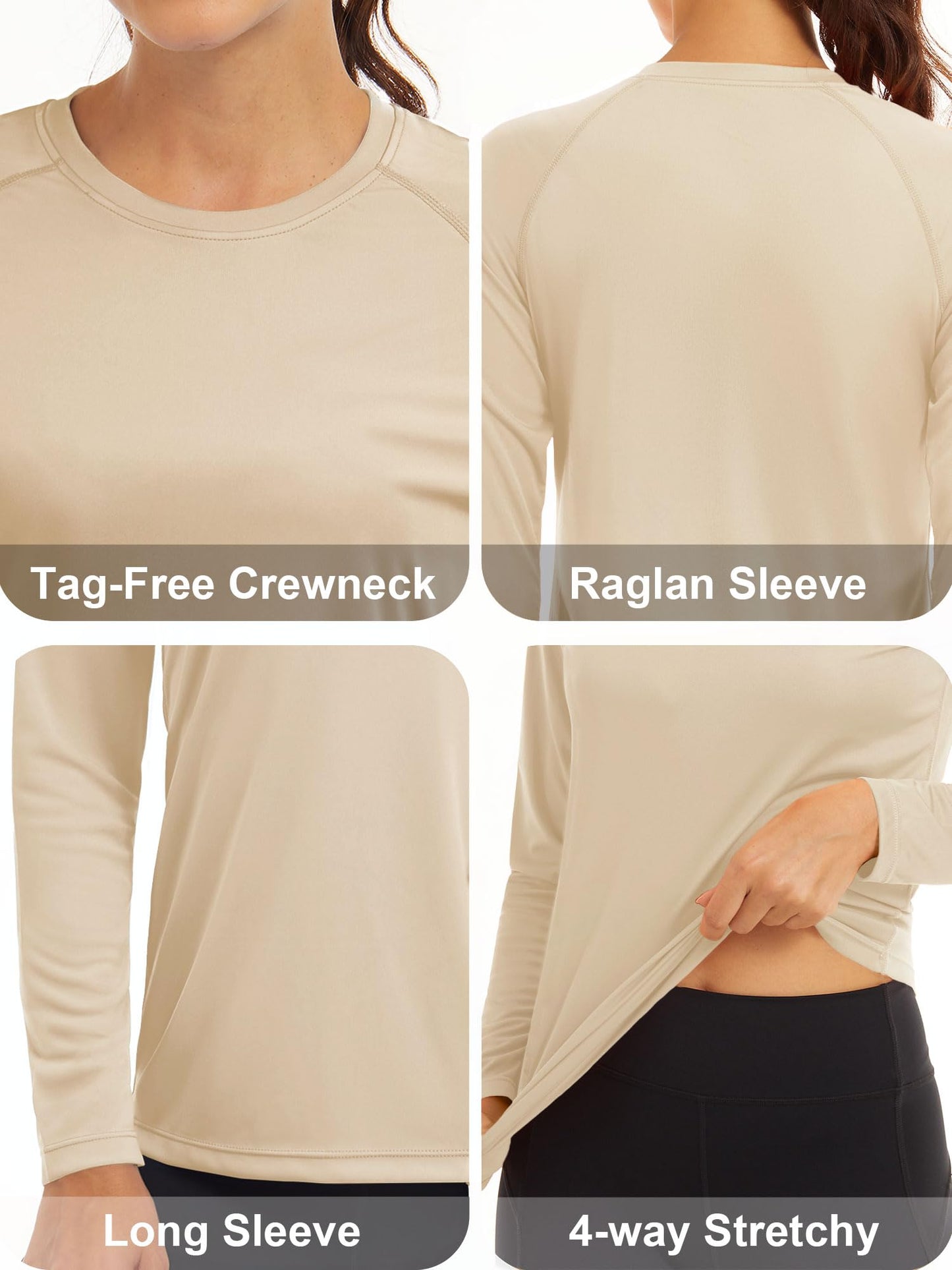 MAGCOMSEN T Shirts for Women Long Sleeve Shirts Rash Guard Shirts Summer Tops for Women UV Shirts Fishing Shirts Top Tee Workout Shirts for Women Light Apricot