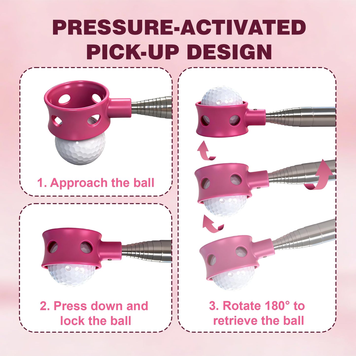 Josongslax Golf Ball Retriever Telescopic for Water, 9/12/15/20Ft GolfBall Grabber Tool, Golf Accessories Gifts for Women, Men & Golfers, Golf Balls Picker with Stainless Steel Shaft & Rubber Grip