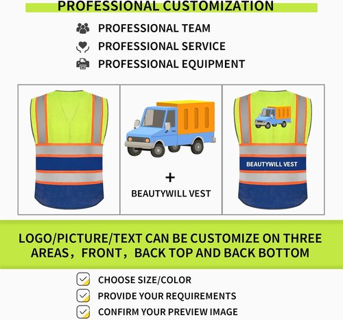 BeautyWill High Visibility Safety Vest - Class 2 Reflective & Breathable Construction Gear
