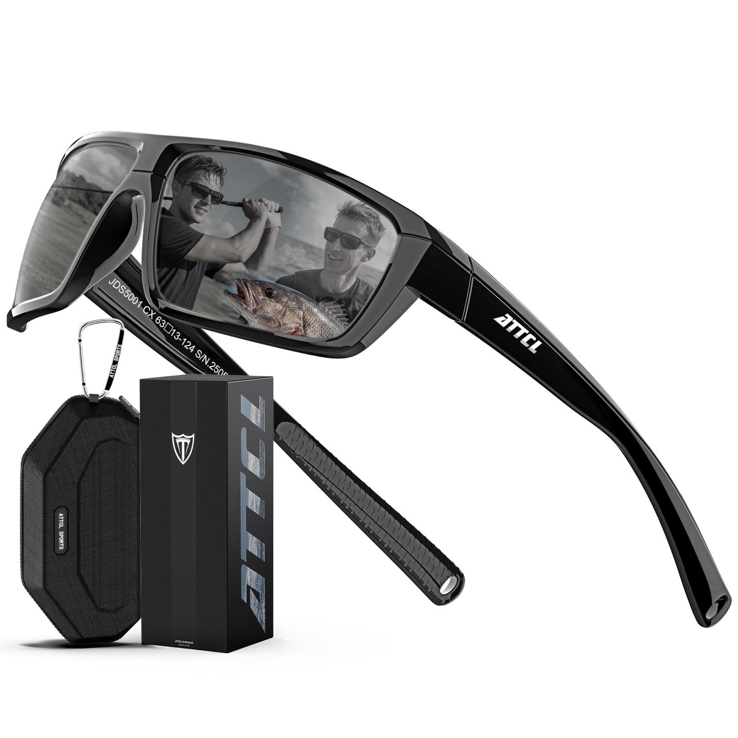 ATTCL Polarized Sunglasses Men for Fishing: UV Protection Lightweight TR90 Sports Wrap Sun Glasses Driving Golf Cycling Running 5001 Black