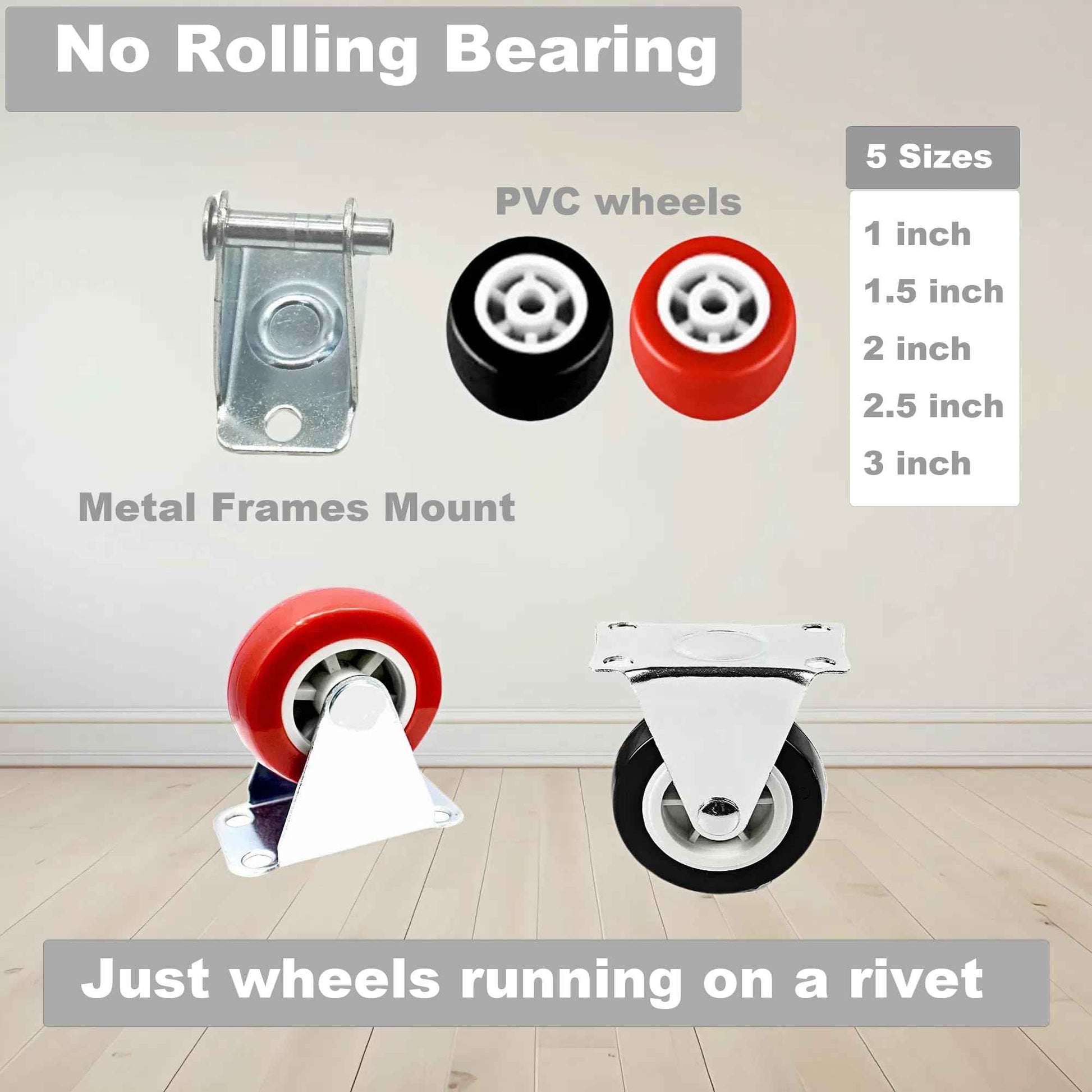 Floyutin 3 inch Rigid No-Swivel Plate Hard Rubber Caster Wheels for Furniture and Workbench 6 Packs(Free Screws)