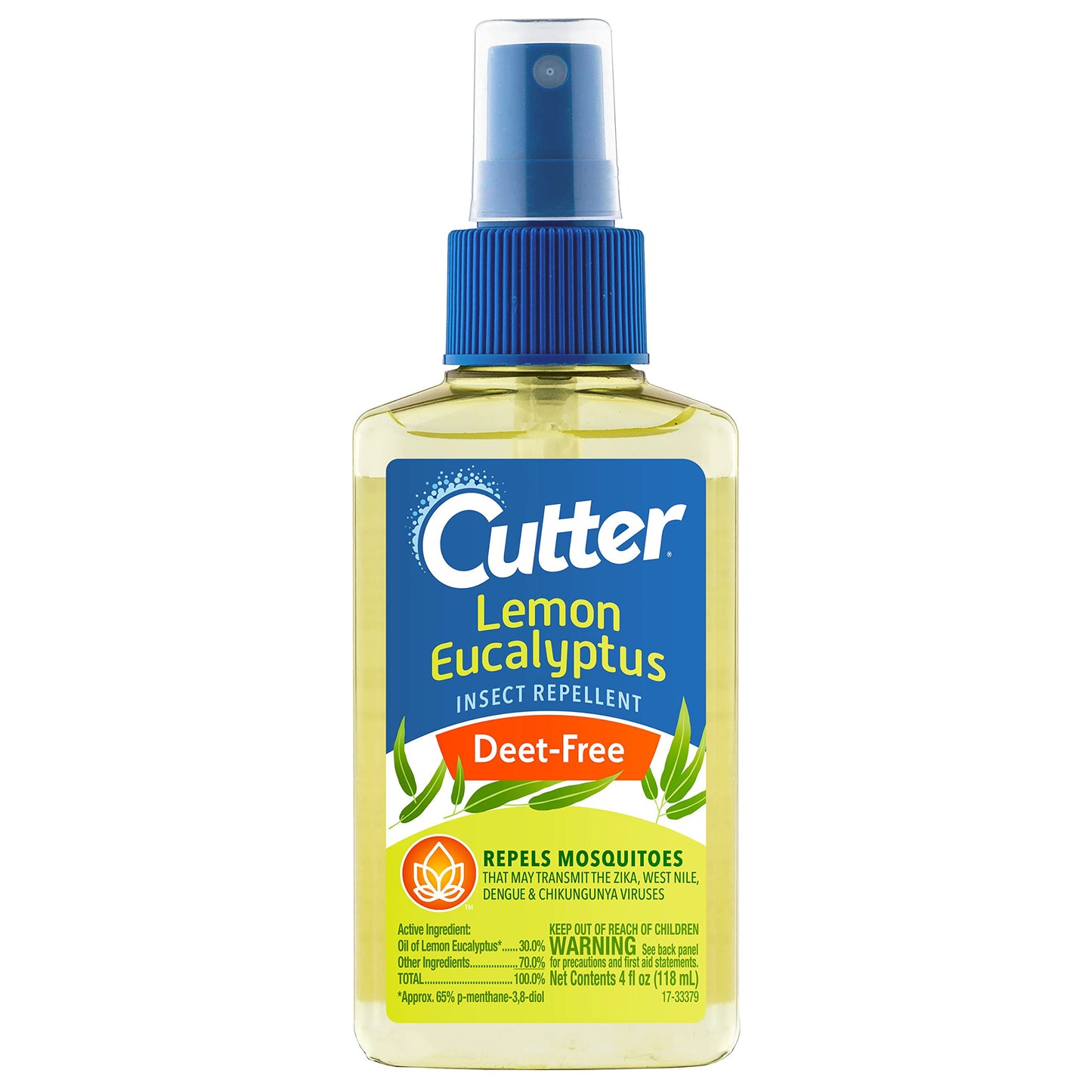Cutter Lemon Eucalyptus Mosquito and Insect Repellent Bug Spray 4 Ounces, DEET-Free Pump Spray