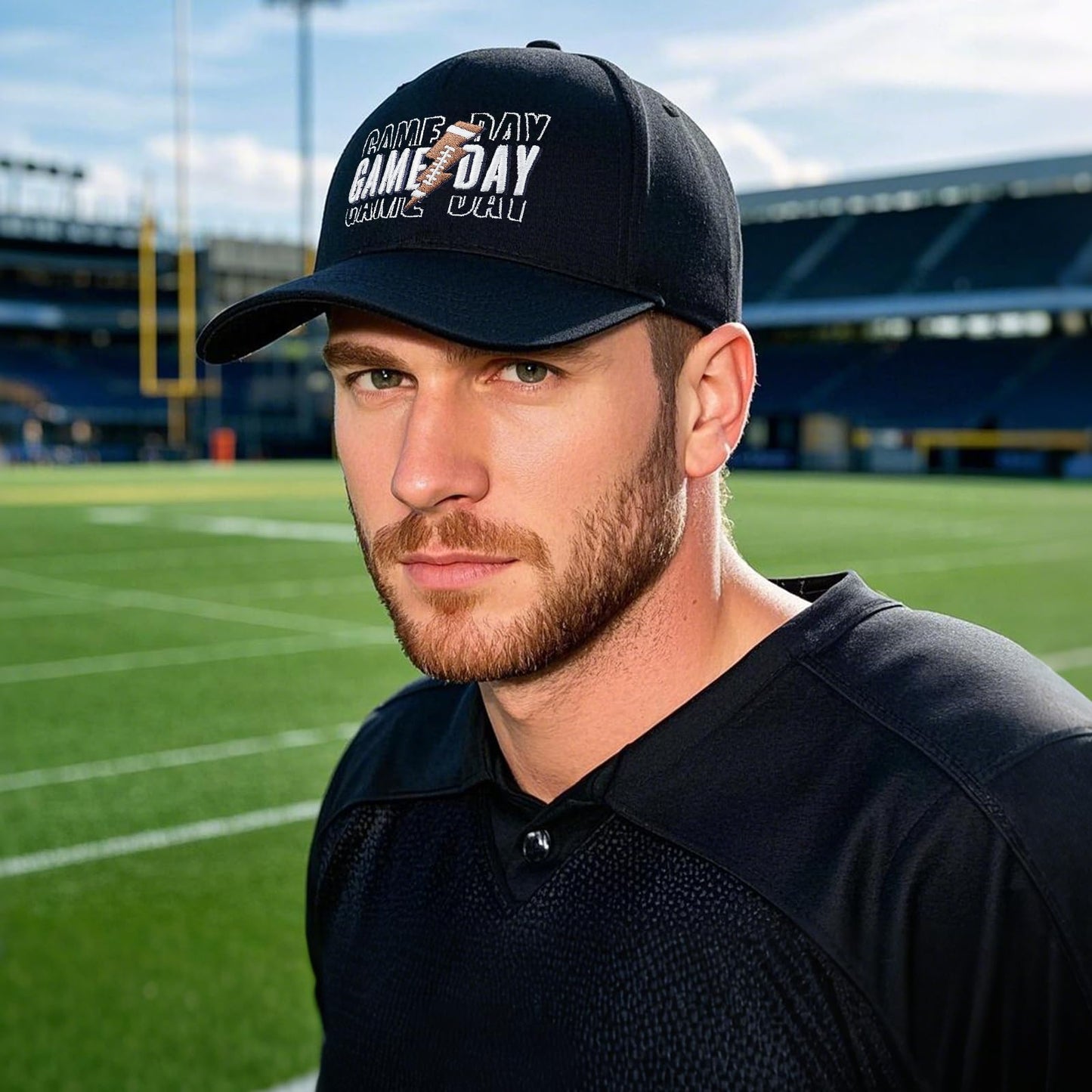 E-Profina Football Hat, Rugby Gifts for Women Embroidery Adjustable Size Game Day Baseball Cap Black