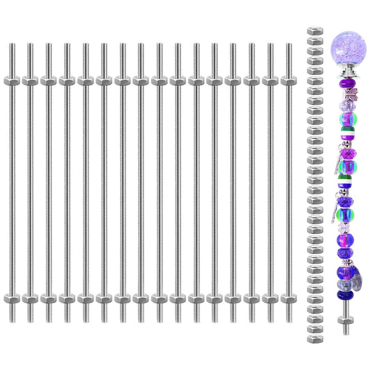 MingQiEven 48 Pack 8/32 Inch Stainless Steel M4 Threaded Rod with Hex Nuts Include 16 Pcs M4 Threads Studs Rods and 32 Pcs Fully Threaded Hex Nuts for Hangers and Beaded Garden Stake(8 Inch)