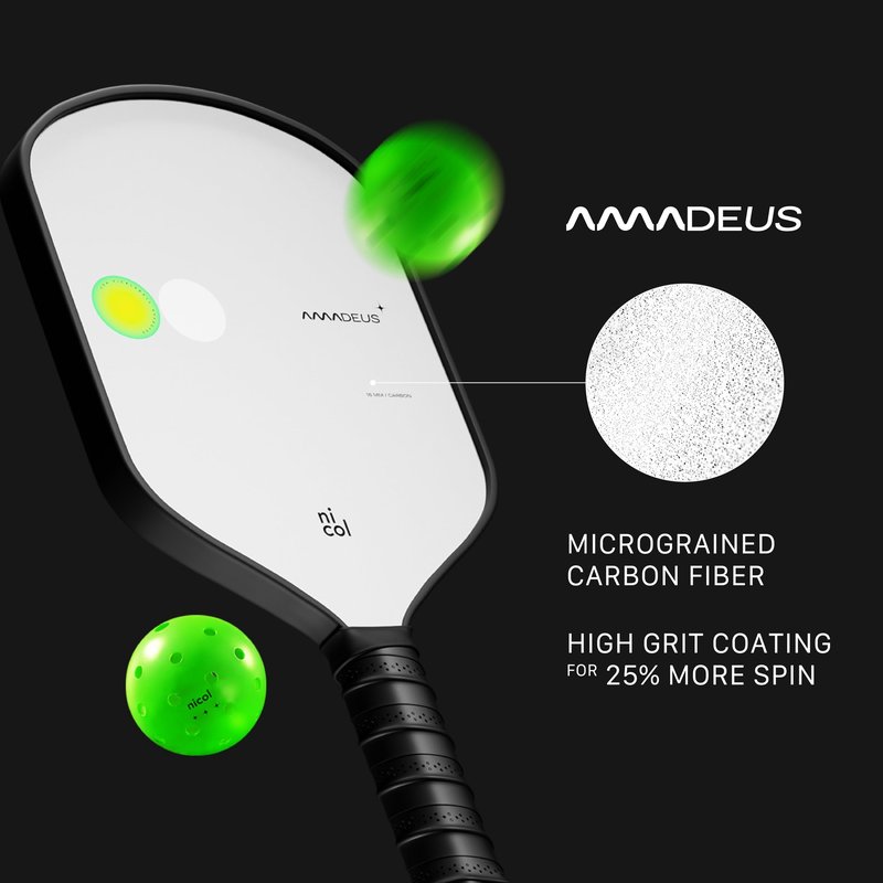 Pickleball Paddle by Nicol - Amadeus 16MM | Precision Carbon Fiber for More Spin & Control | Faster Swings | Lightweight Racket, High-Performance Paddles with Enhanced Sweet Spot (Green)