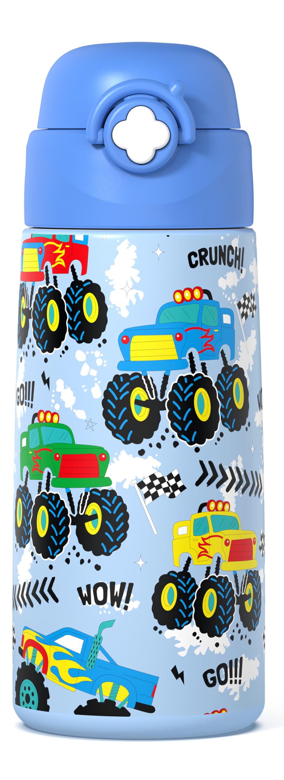 Ntswasd Boys Monster Truck Insulated Water Bottle with Covered Pop-Up Straw,16 oz Kids Cups with Stainless Steel Leak Proof for School